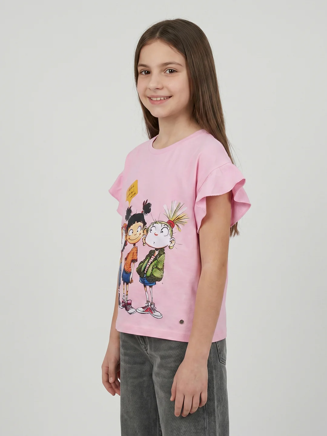 Girls Pink Printed Round Neck Half Sleeve Top - Image 3