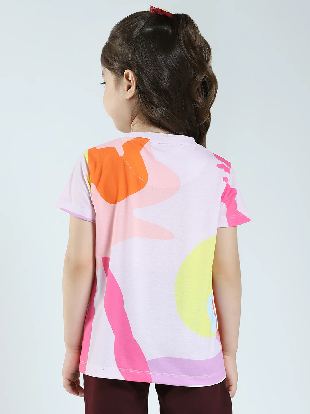 Girls Pink Printed Round Neck Half Sleeve Top - Image 5