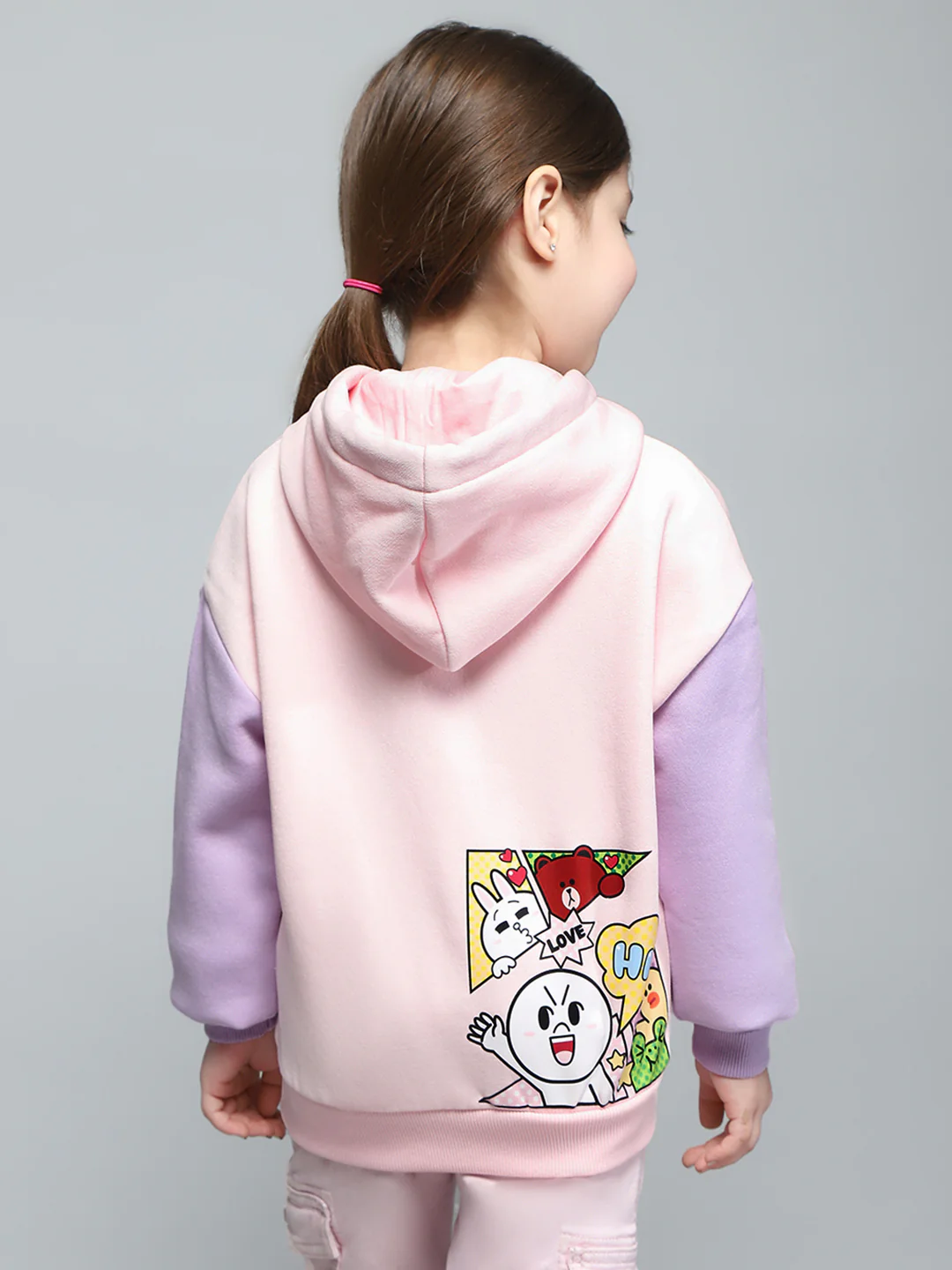 Girls Pink & Purple Printed Hooded Full Sleeve Sweatshirt - Image 5