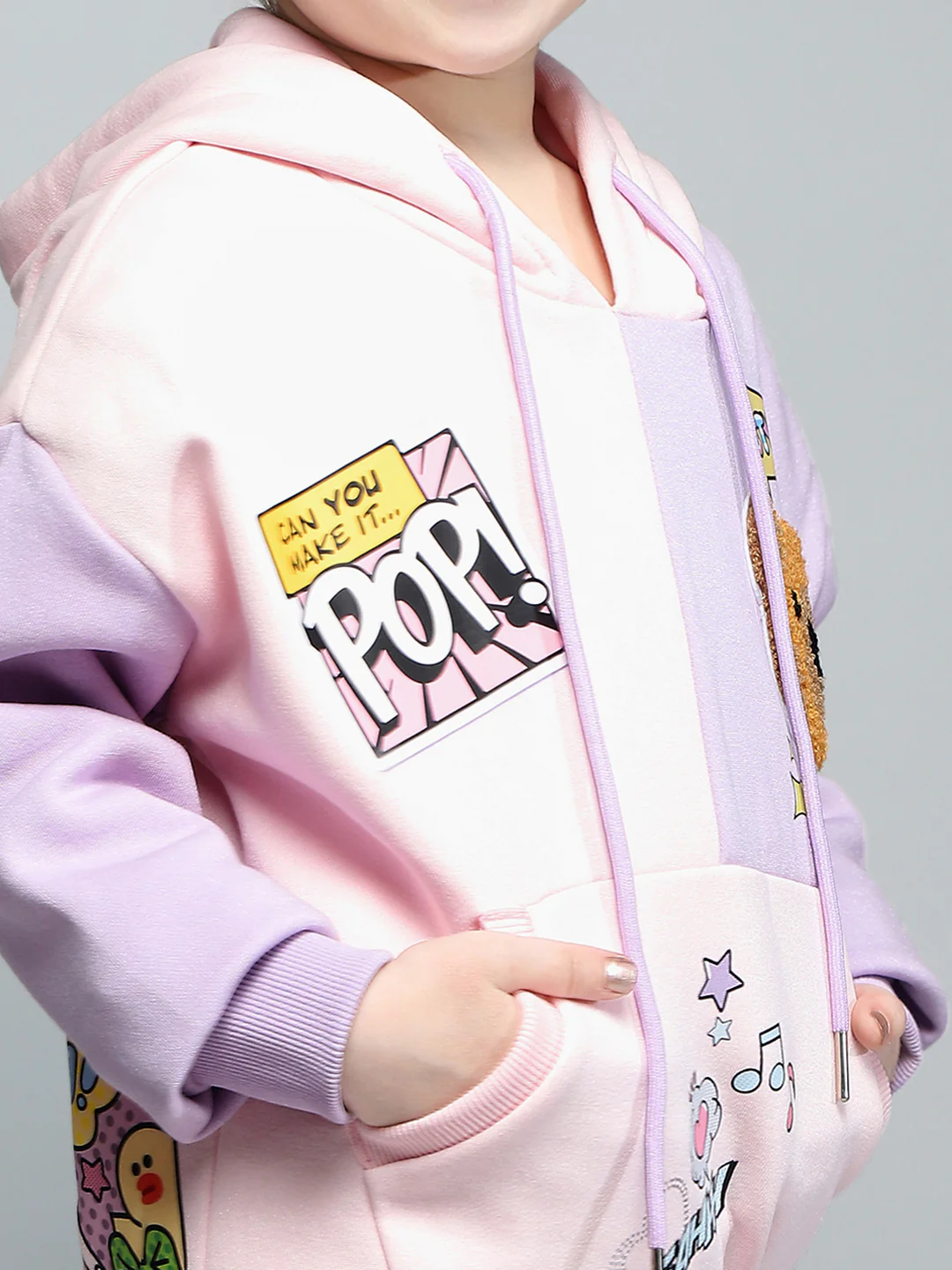 Girls Pink & Purple Printed Hooded Full Sleeve Sweatshirt - Image 7