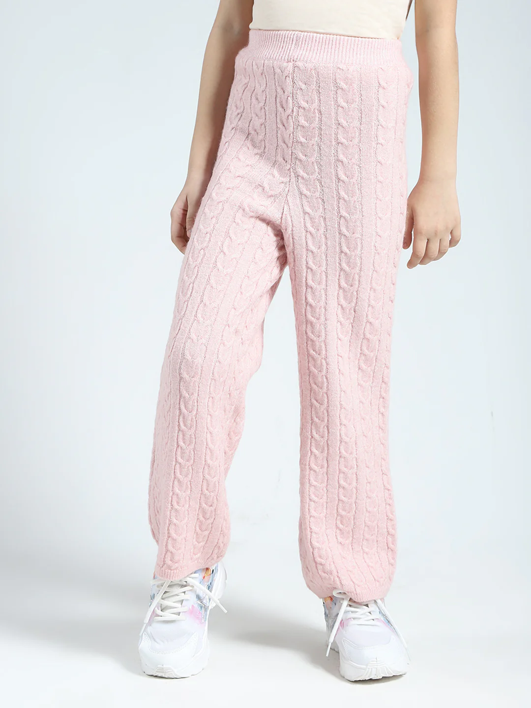 Girls Pink Self Design Round Neck Full Sleeve Cords Set - Image 6