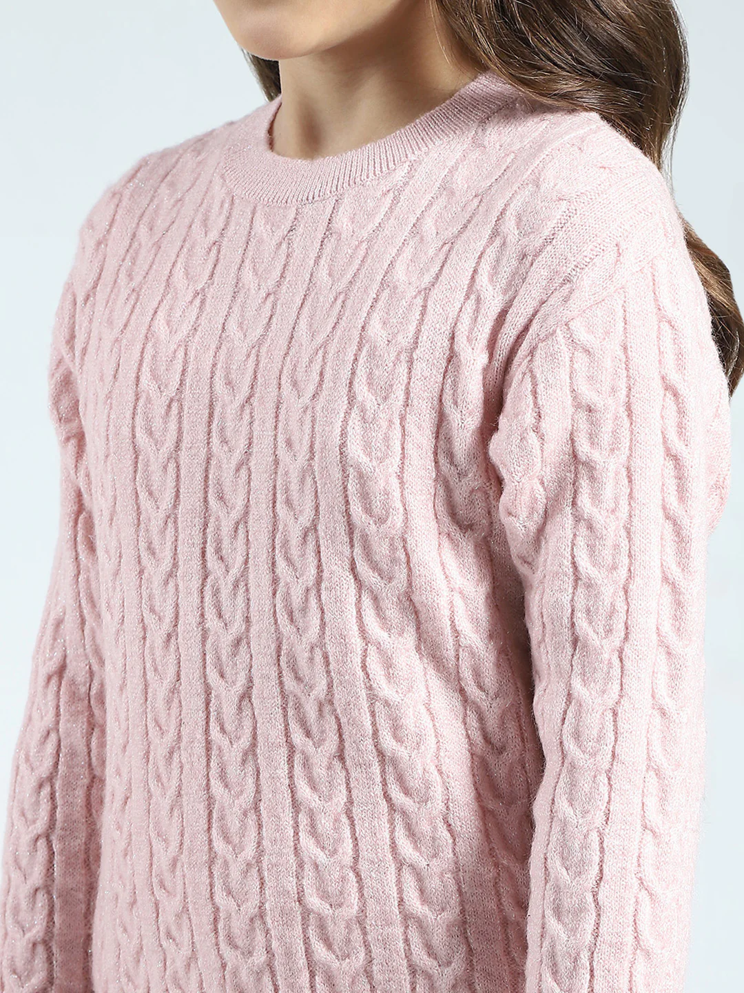 Girls Pink Self Design Round Neck Full Sleeve Cords Set - Image 7