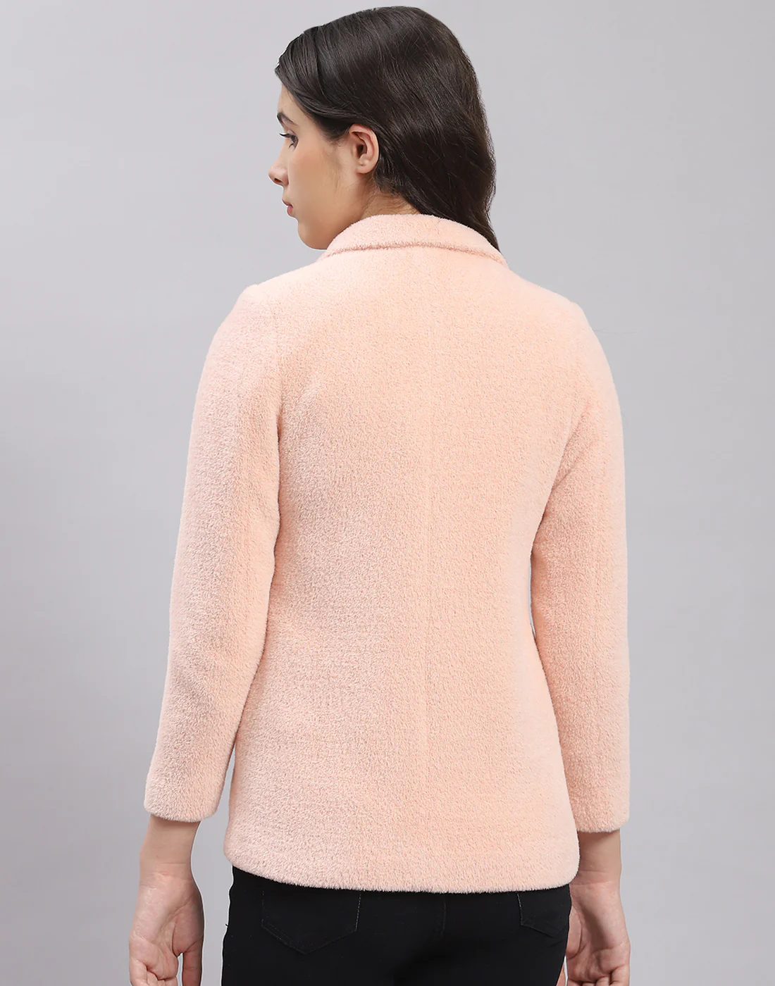 Girls Pink Solid Collar Full Sleeve Coat - Image 5