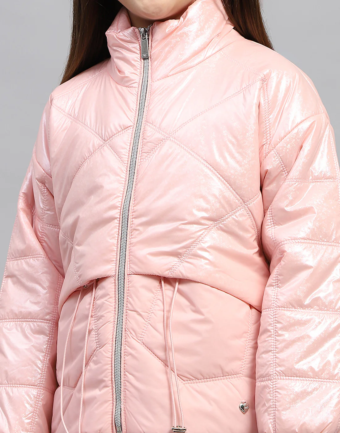 Girls Pink Solid High Neck Full Sleeve Jacket - Image 6