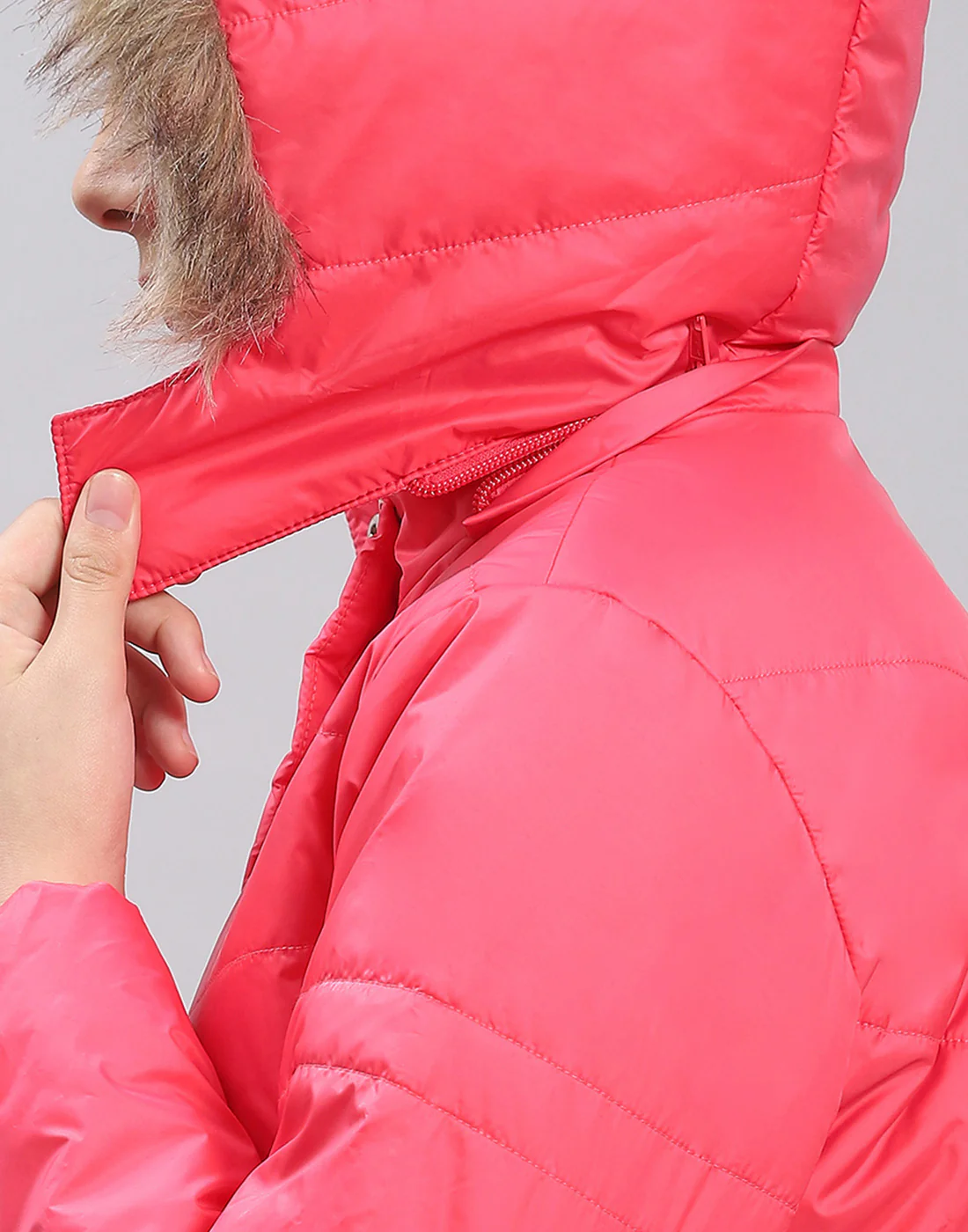 Girls Pink Solid Hooded Full Sleeve Girls Jacket - Image 7