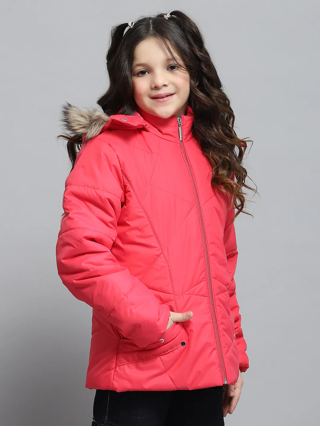 Girls Pink Solid Hooded Full Sleeve Jacket - Image 4