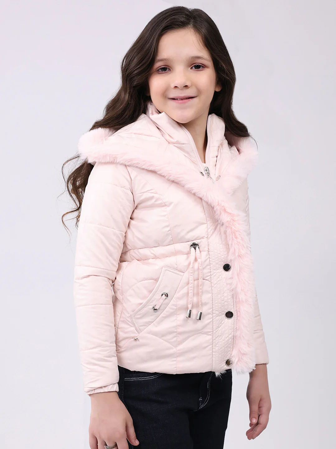 Girls Pink Solid Hooded Full Sleeve Jacket - Image 4