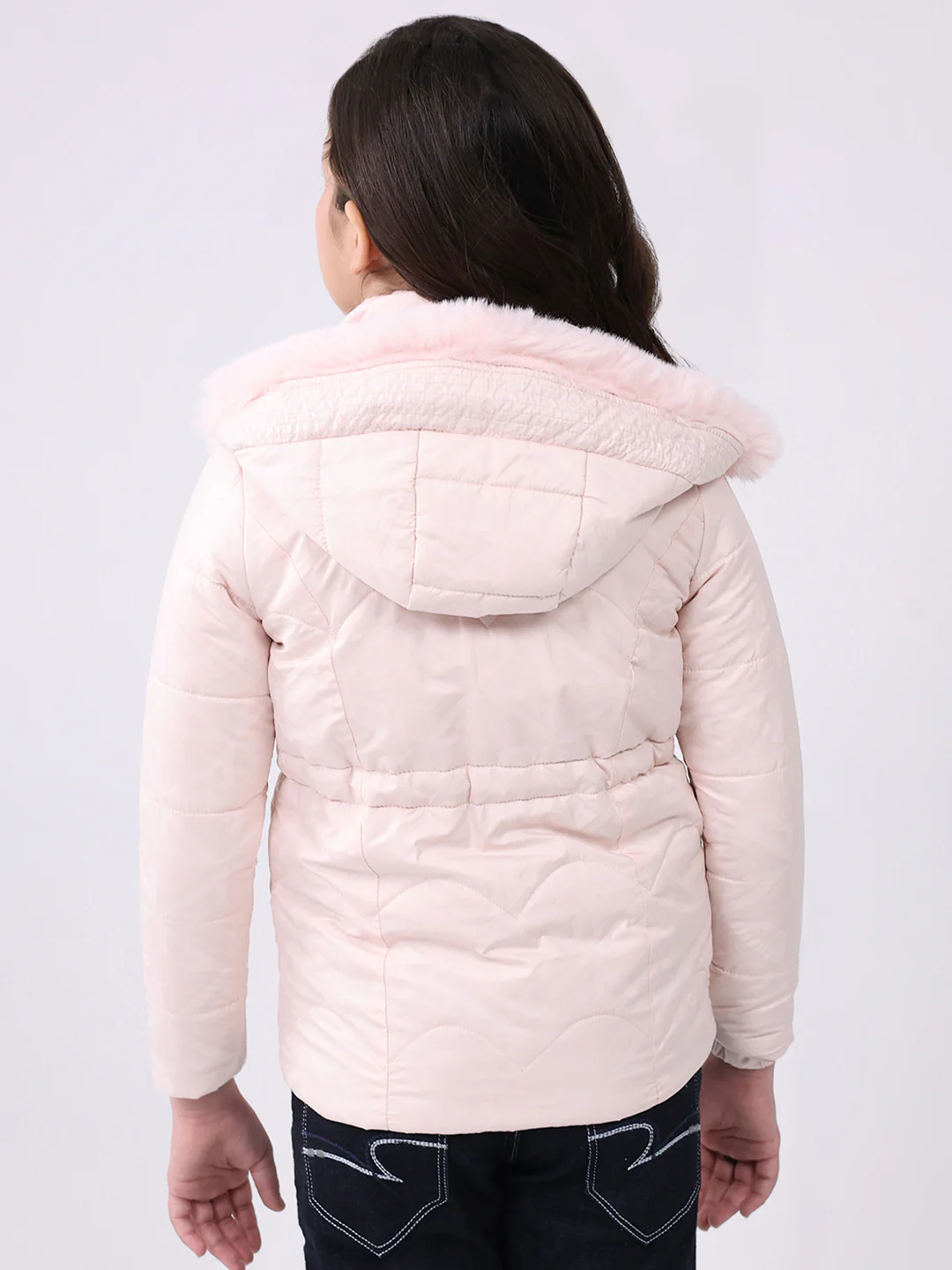 Girls Pink Solid Hooded Full Sleeve Jacket - Image 5