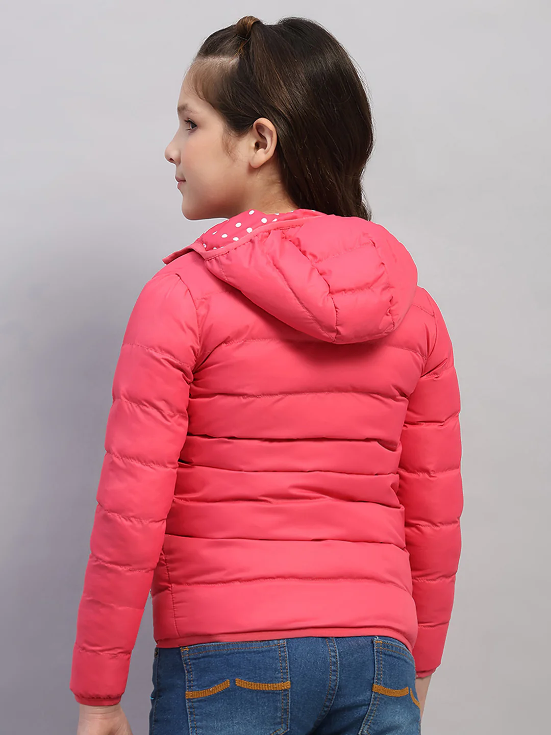 Girls Pink Solid Hooded Full Sleeve Reversible Jacket - Image 5