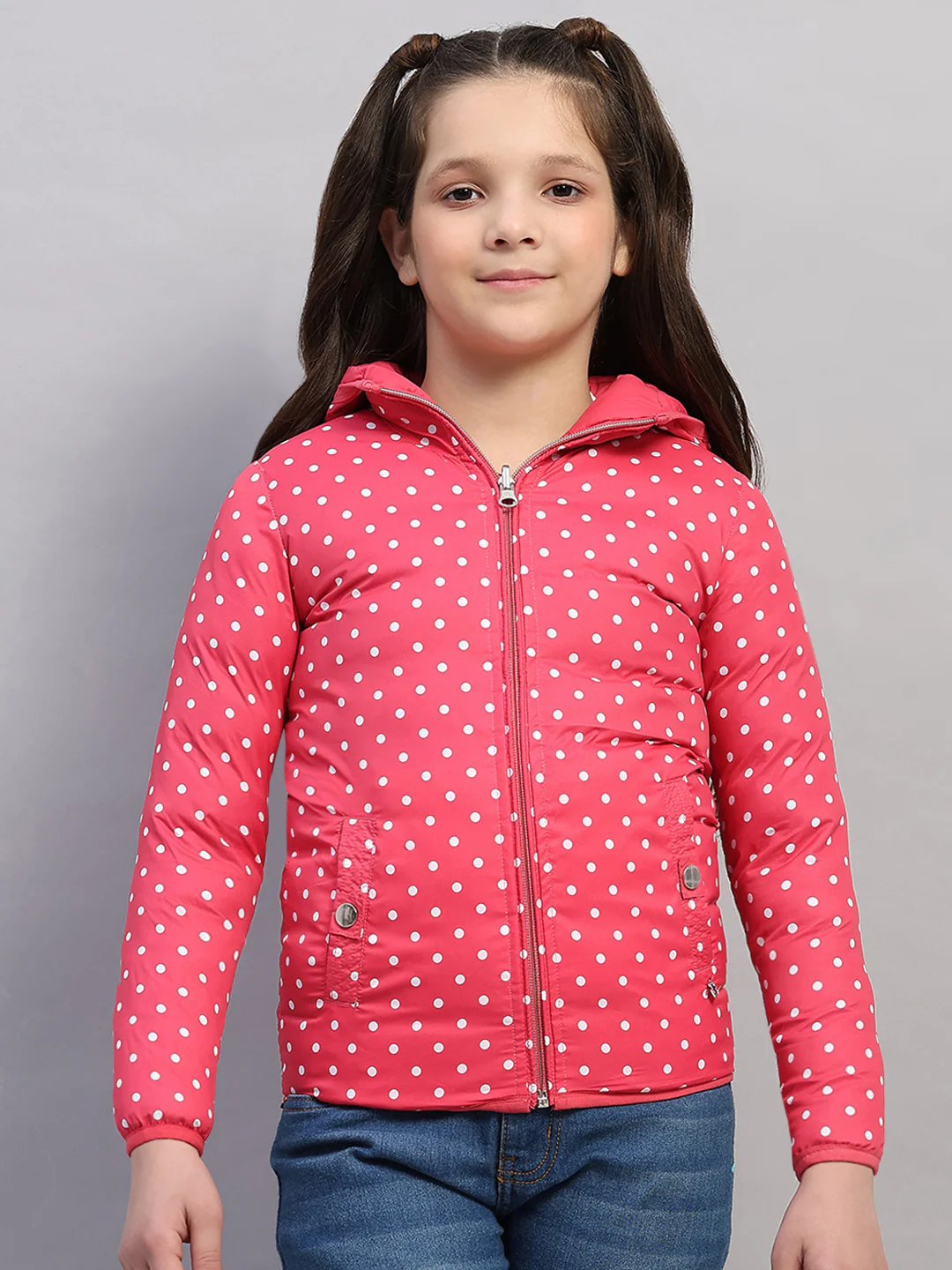 Girls Pink Solid Hooded Full Sleeve Reversible Jacket - Image 6