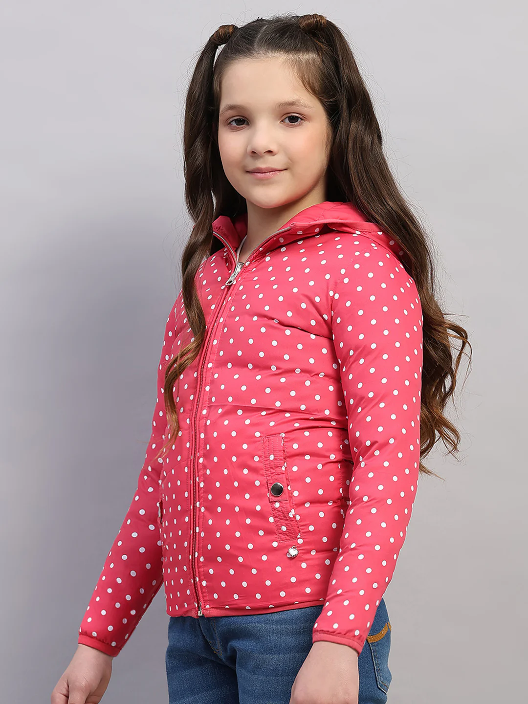 Girls Pink Solid Hooded Full Sleeve Reversible Jacket - Image 7