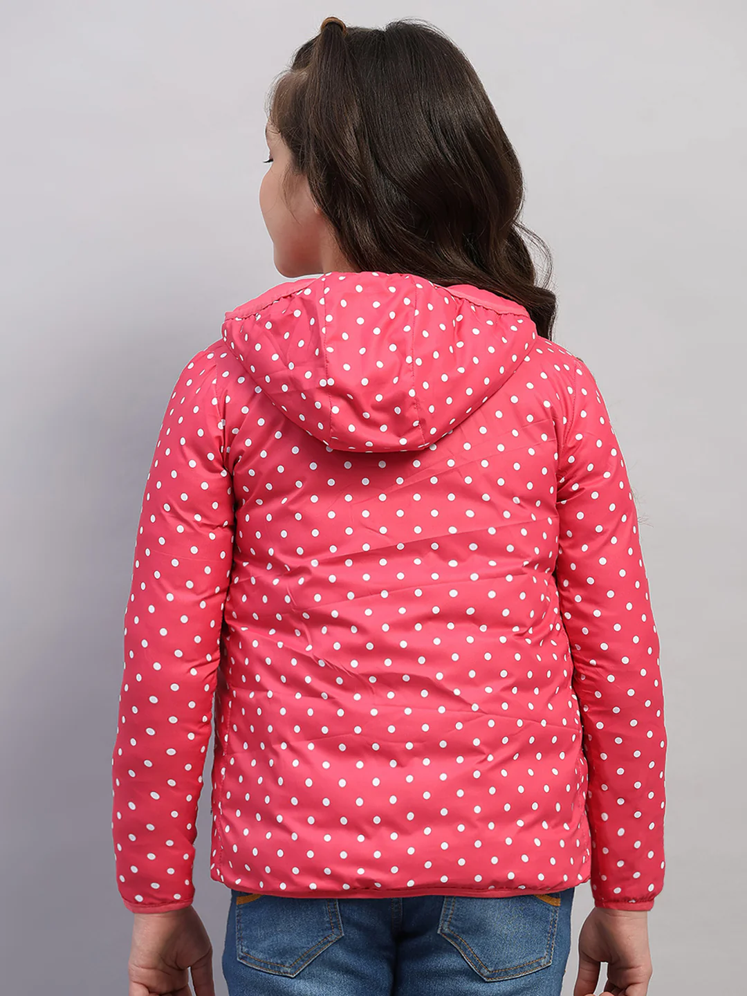 Girls Pink Solid Hooded Full Sleeve Reversible Jacket - Image 8