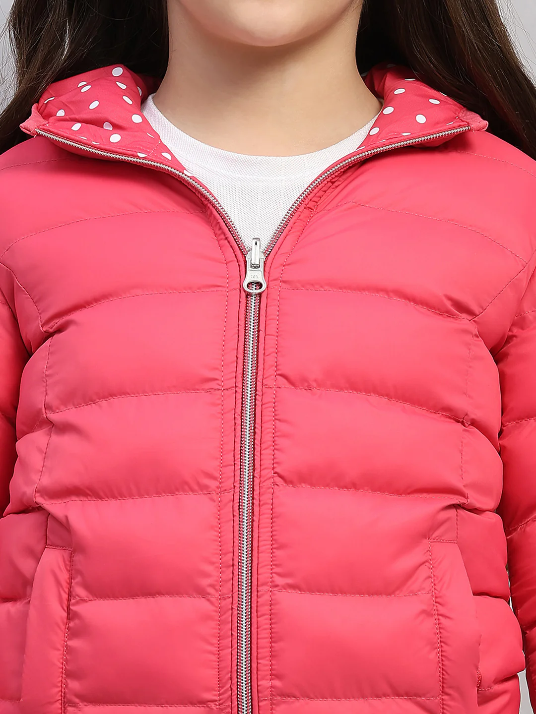 Girls Pink Solid Hooded Full Sleeve Reversible Jacket - Image 9