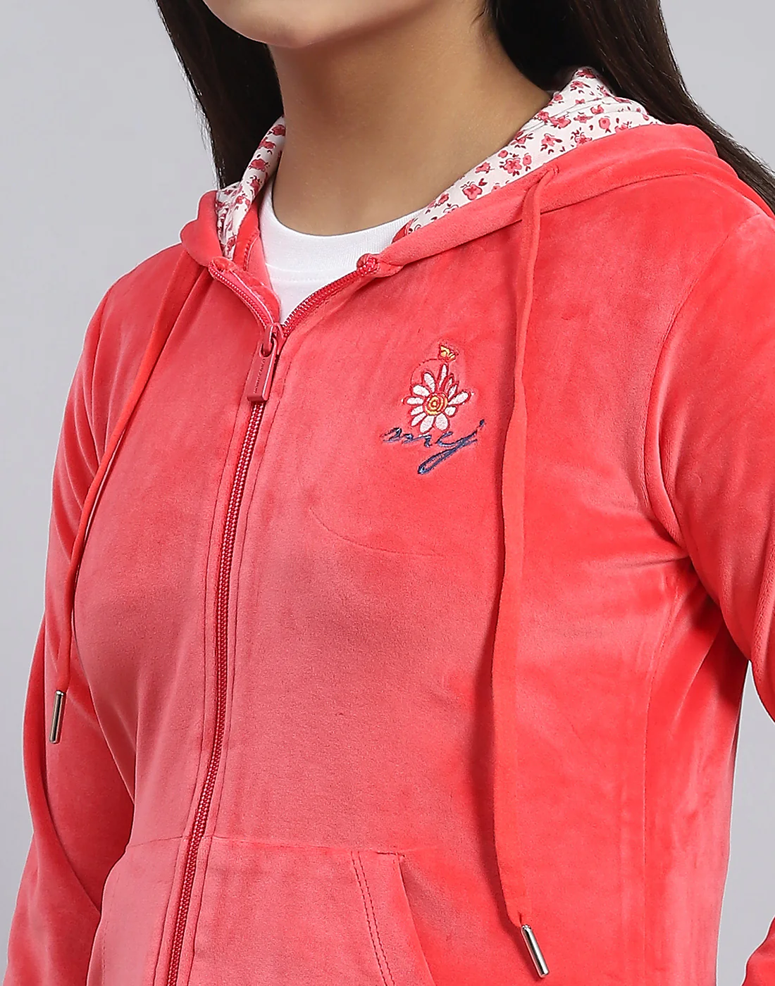 Girls Pink Solid Hooded Full Sleeve Sweatshirt - Image 6