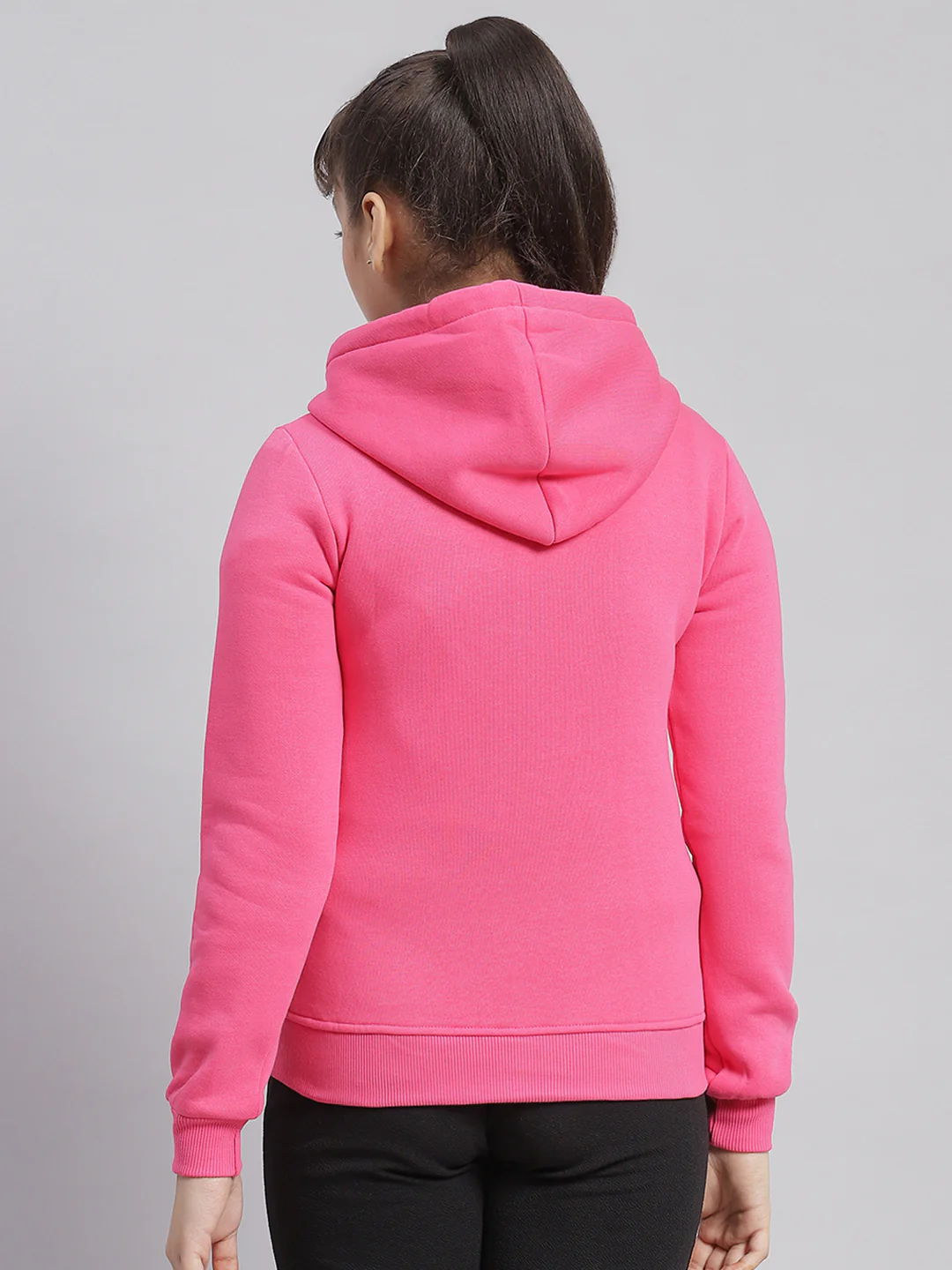 Girls Pink Solid Hooded Full Sleeve Sweatshirt - Image 5