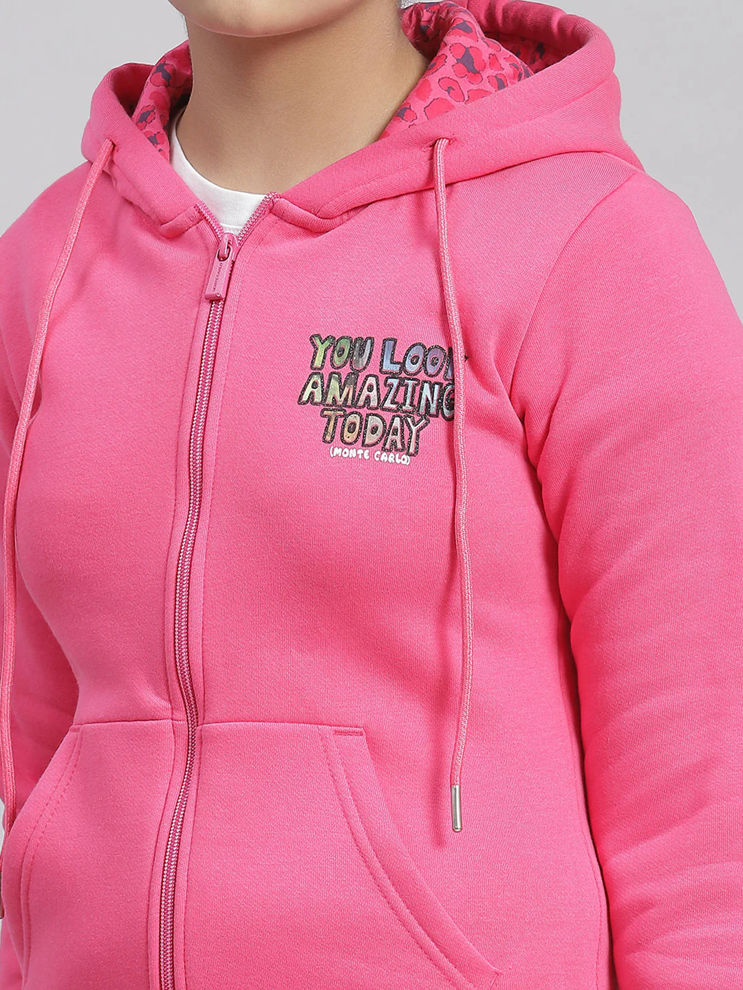 Girls Pink Solid Hooded Full Sleeve Sweatshirt - Image 6