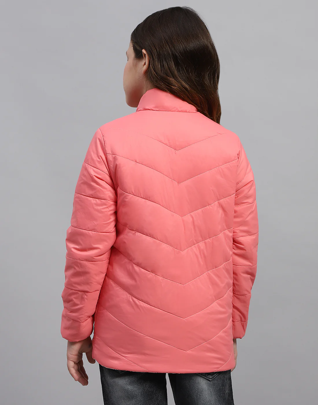 Girls Pink Solid Mock Neck Full Sleeve Jacket - Image 10