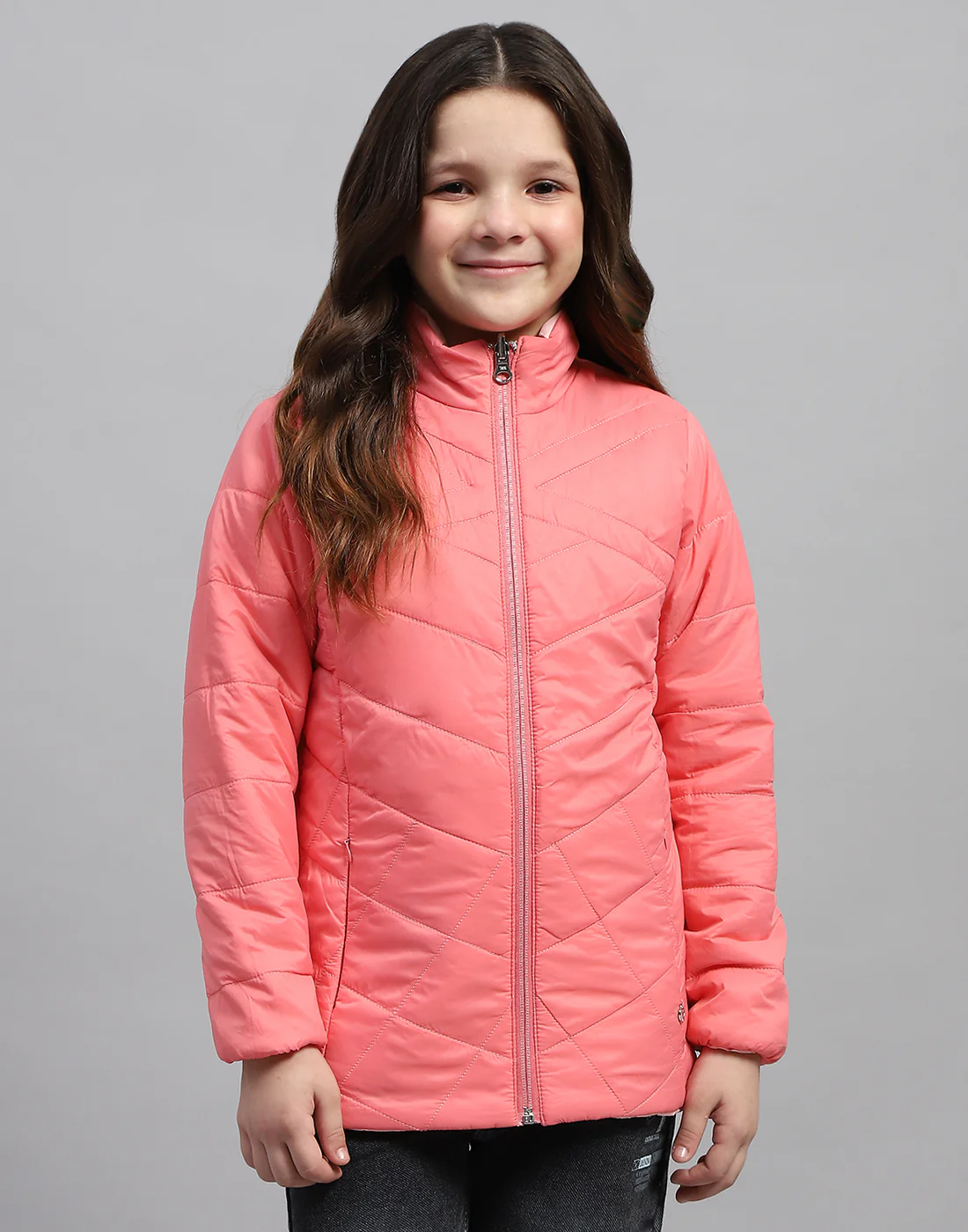 Girls Pink Solid Mock Neck Full Sleeve Jacket - Image 8