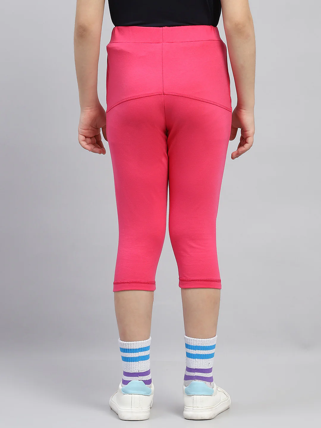 Girls Pink Solid Regular Fit Capri - Image 5