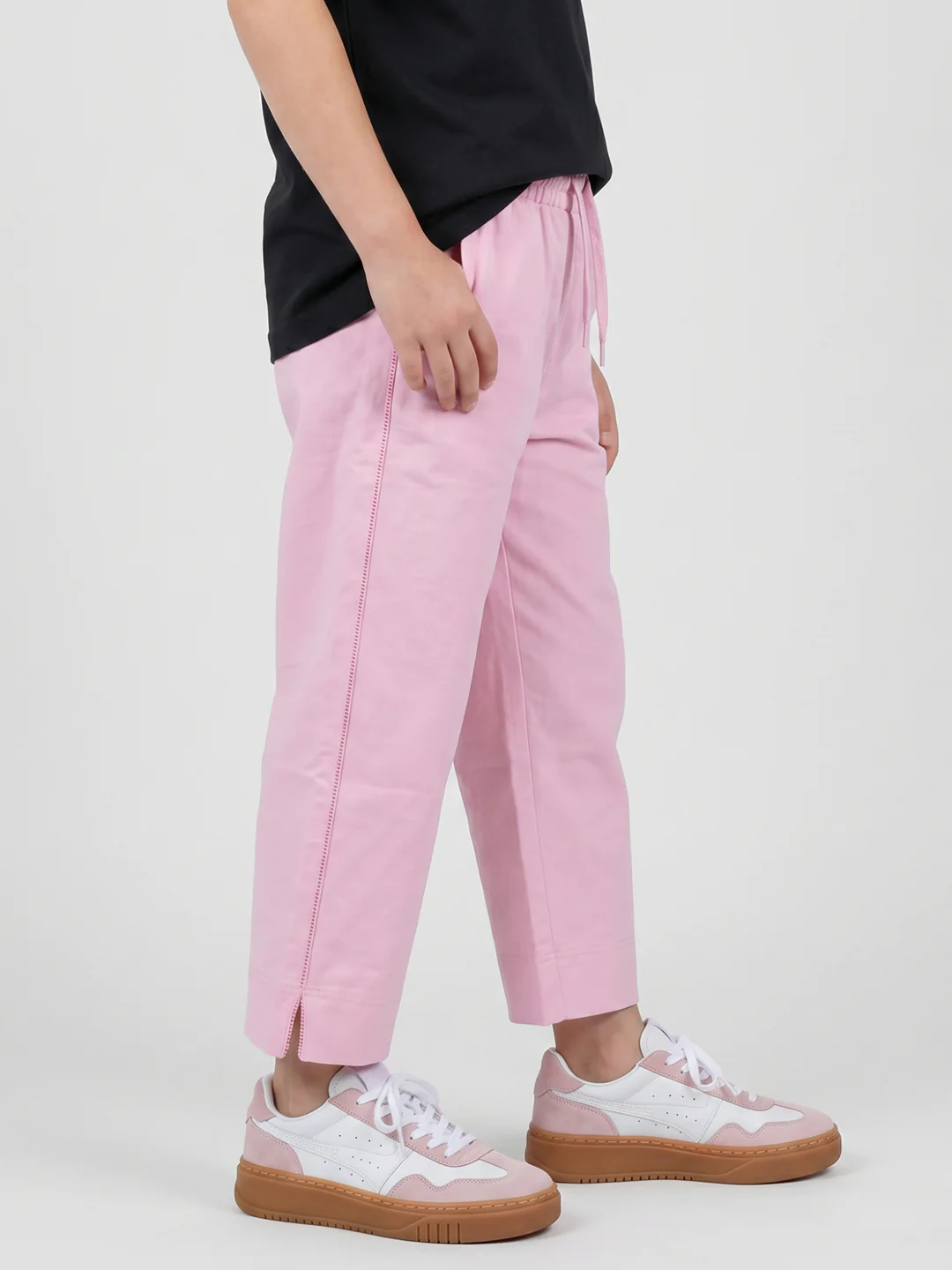 Girls Pink Solid Regular Fit Capri - Image 2
