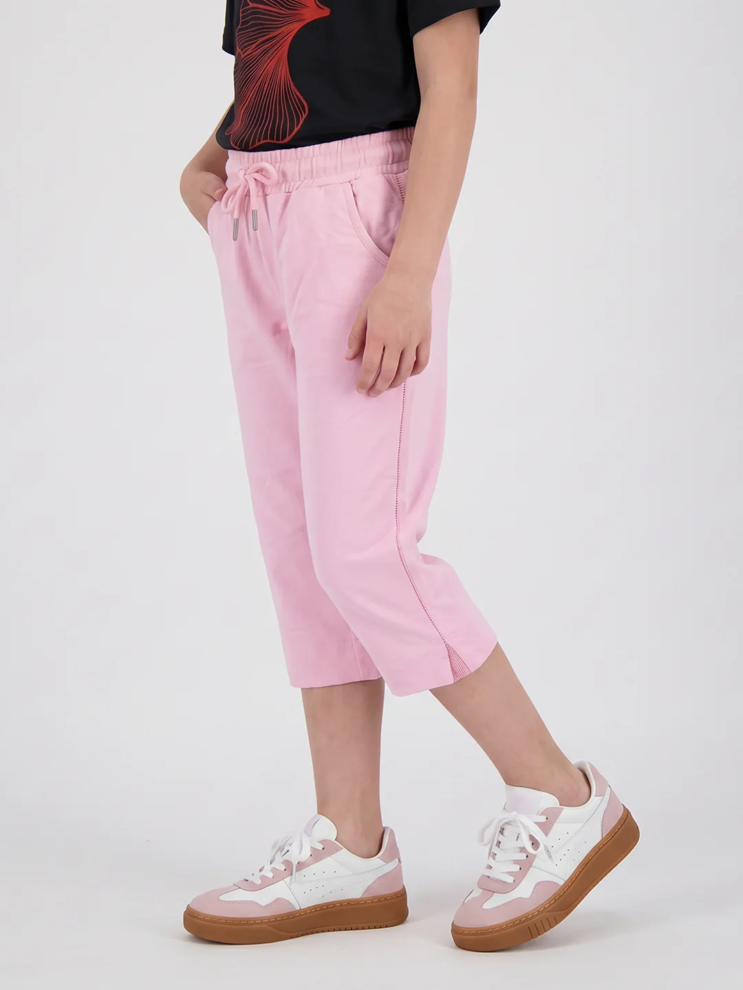 Girls Pink Solid Regular Fit Capri - Image 3