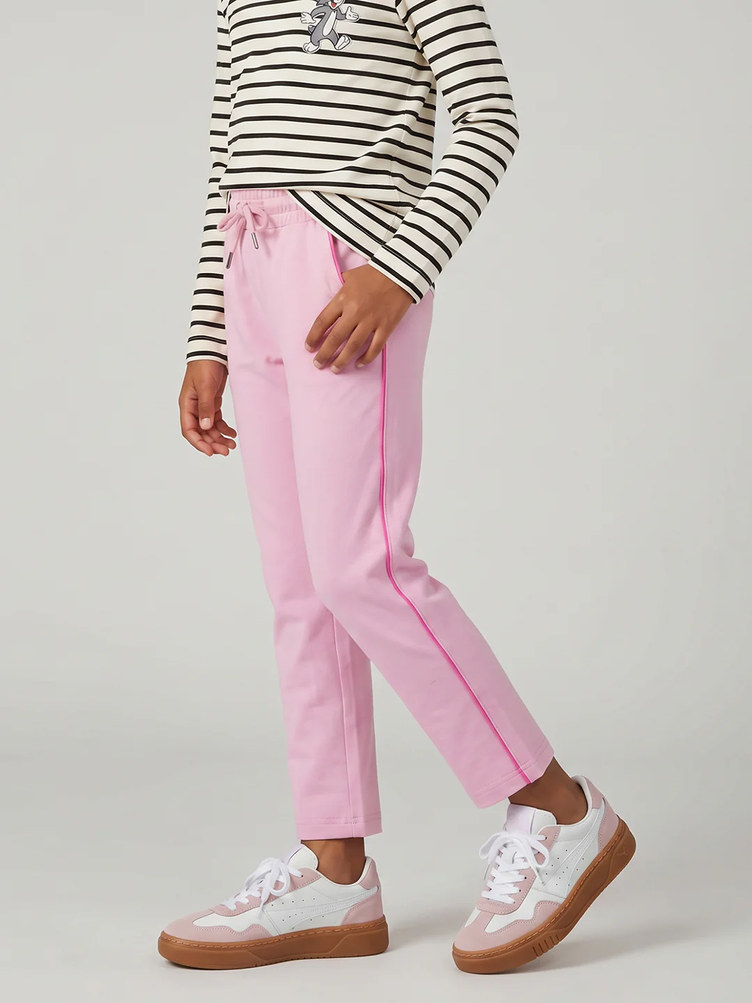 Girls Pink Solid Regular Fit Lower - Image 3