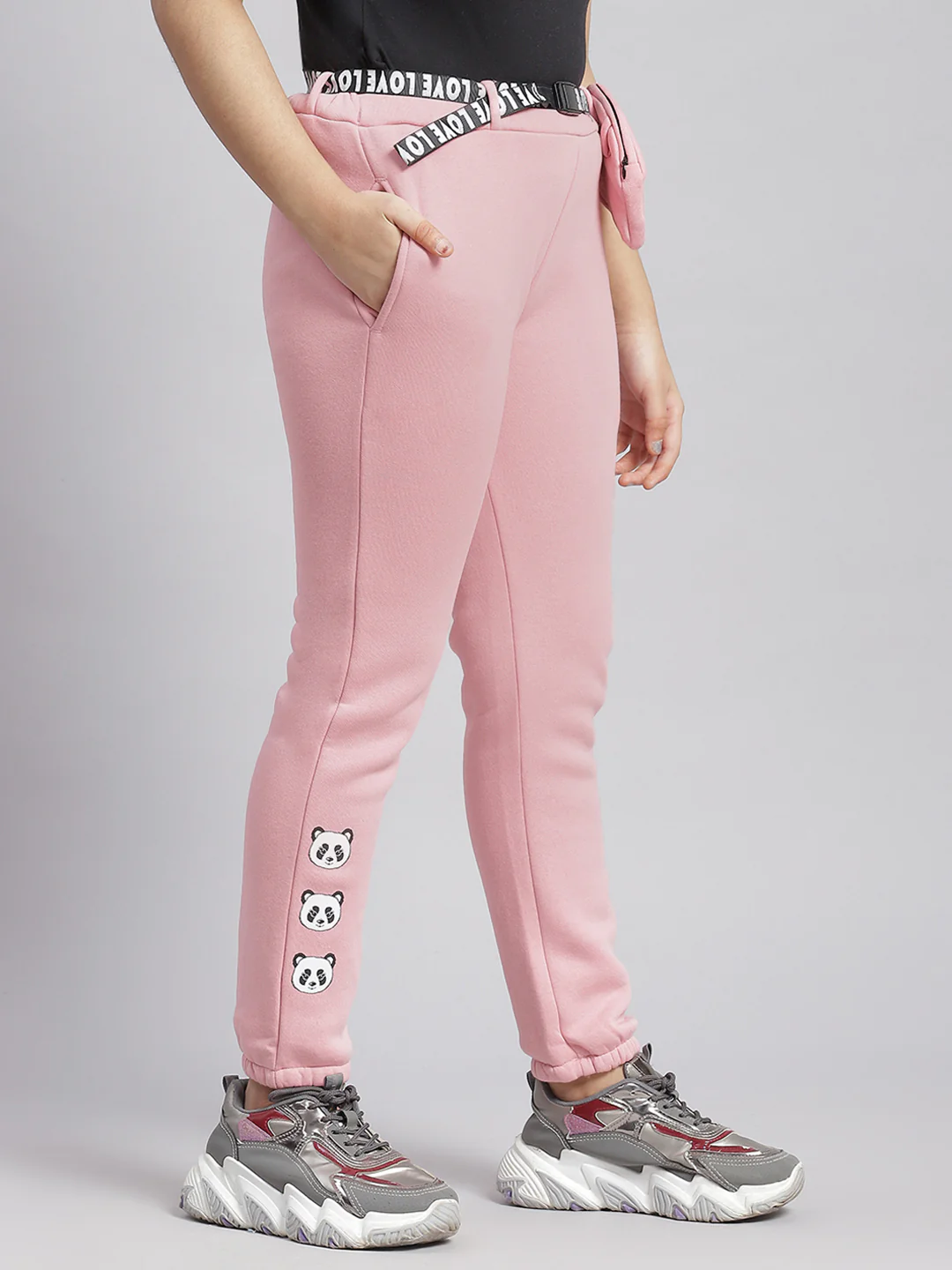 Girls Pink Solid Regular Fit Lowers - Image 4