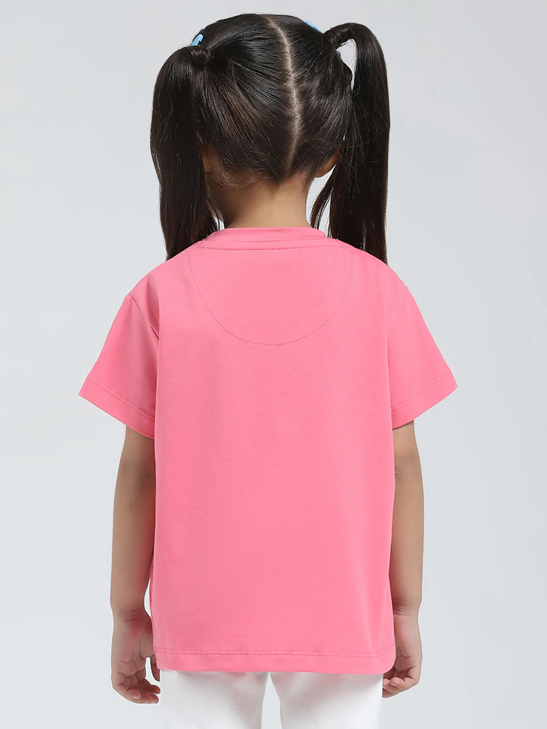 Girls Pink Solid Round Neck Half Sleeve Top - Image 5