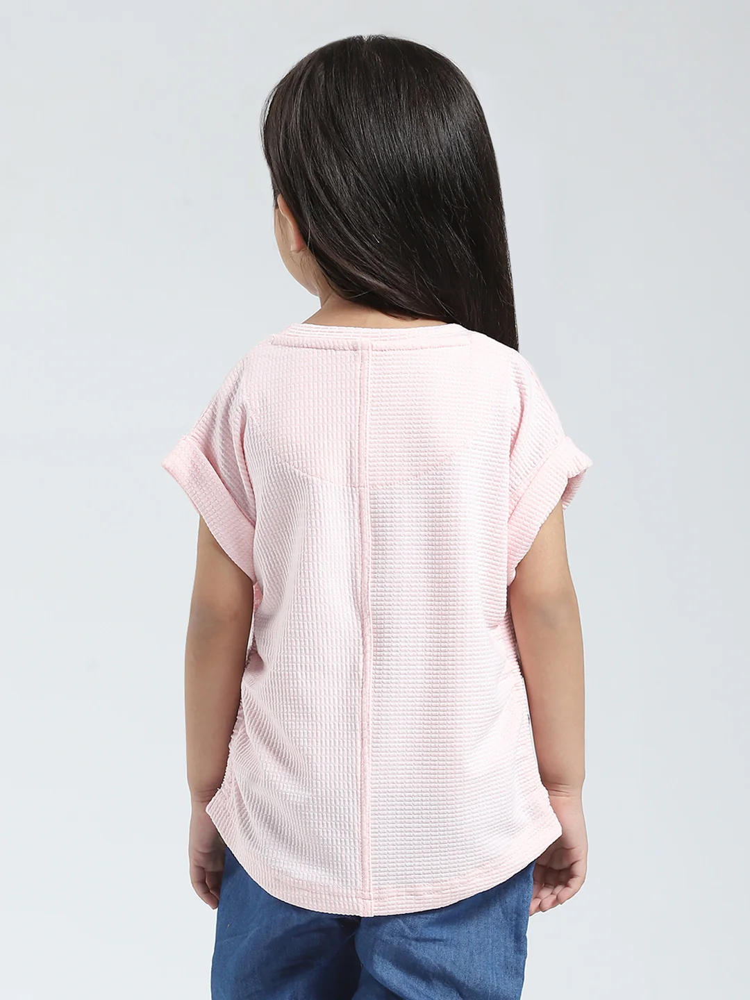 Girls Pink Solid Round Neck Half Sleeve Top - Image 5