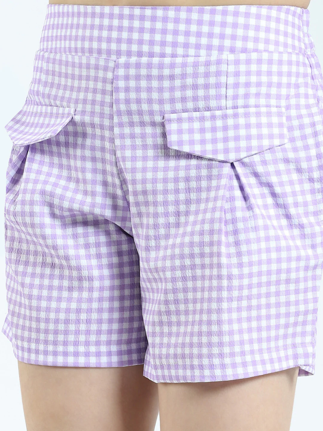 Girls Purple Check Collar Half Sleeve Cords Set - Image 8
