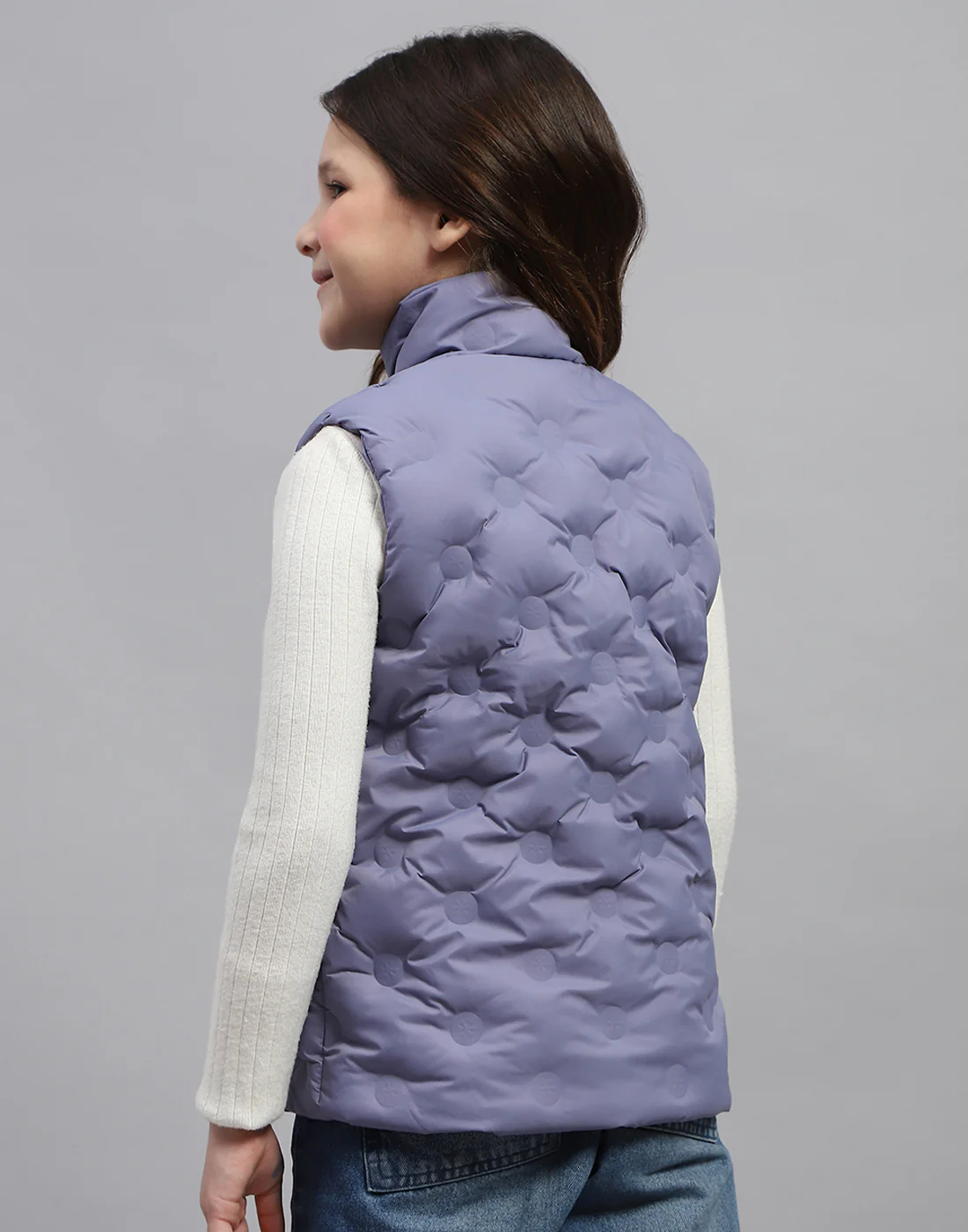 Girls Purple Polka Dots High Neck Sleeveless Jacket - Image 5