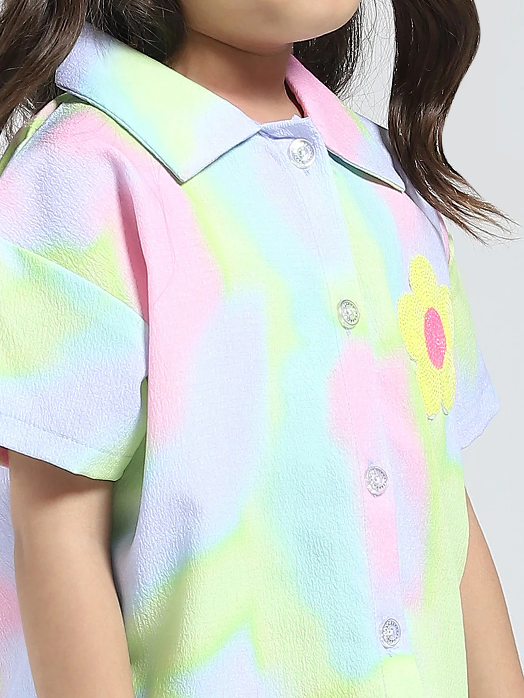 Girls Purple Printed Collar Half Sleeve Cords Set - Image 8