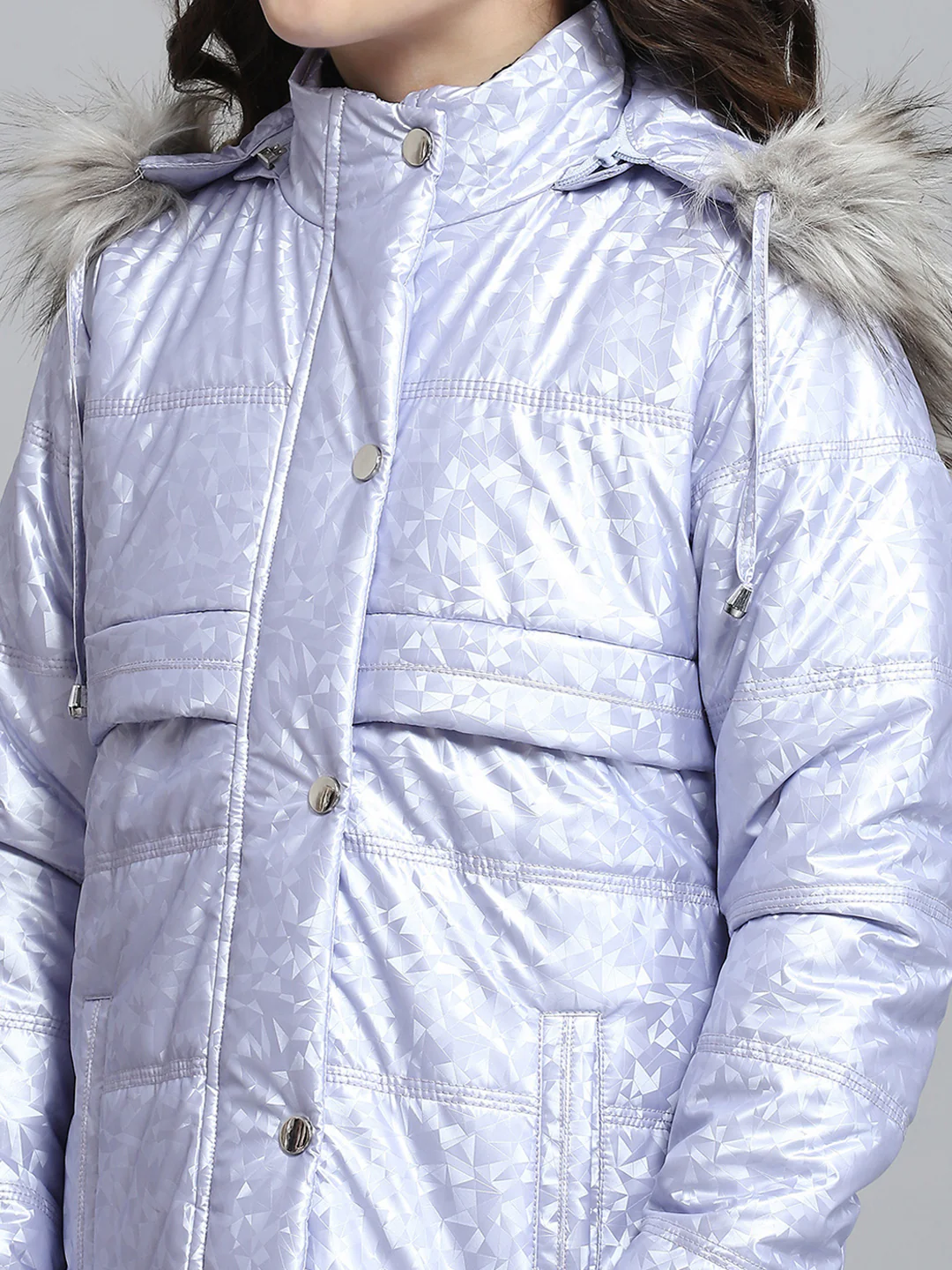 Girls Purple Printed Hooded Full Sleeve Jacket - Image 8