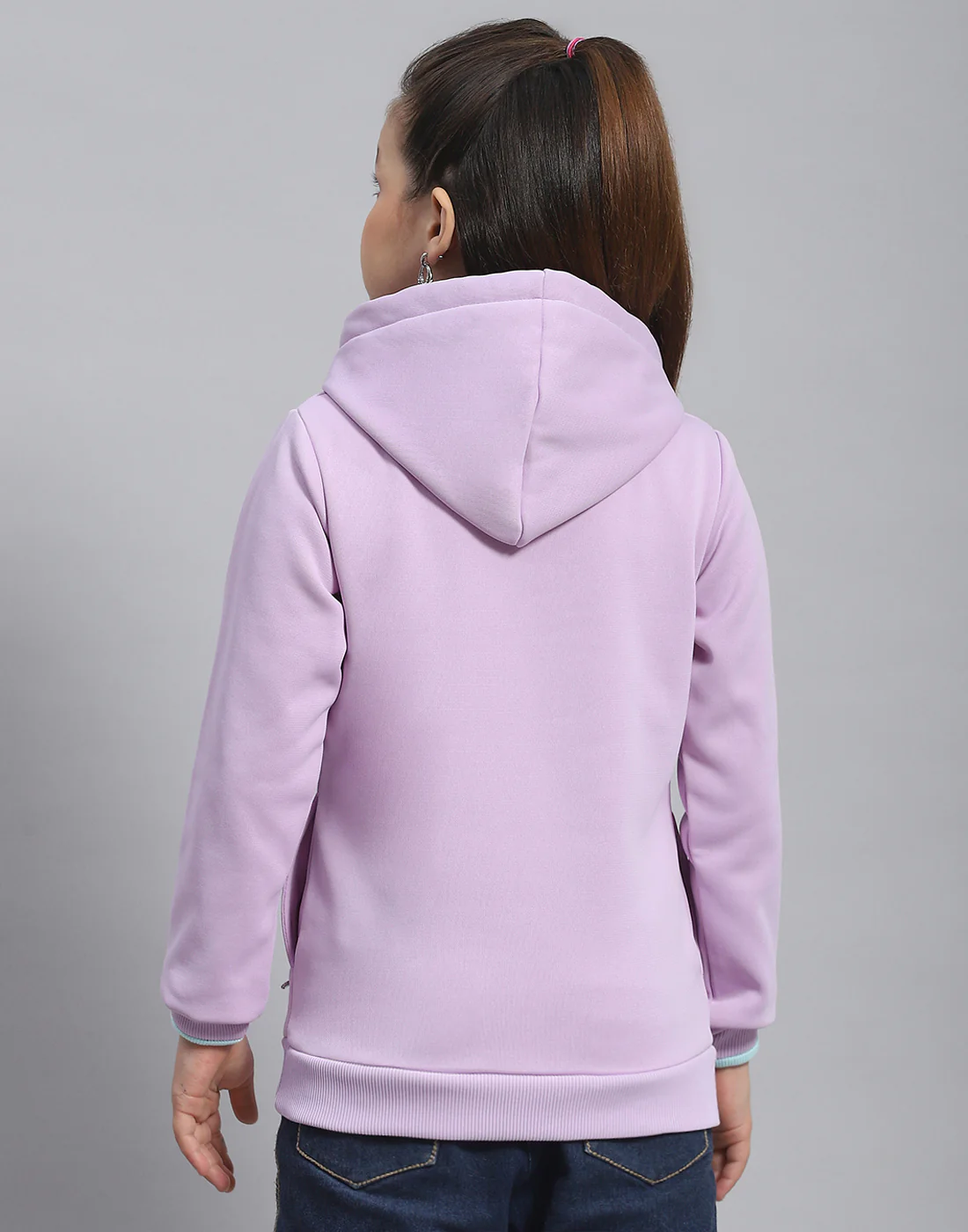 Girls Purple Printed Hooded Full Sleeve Sweatshirt - Image 5