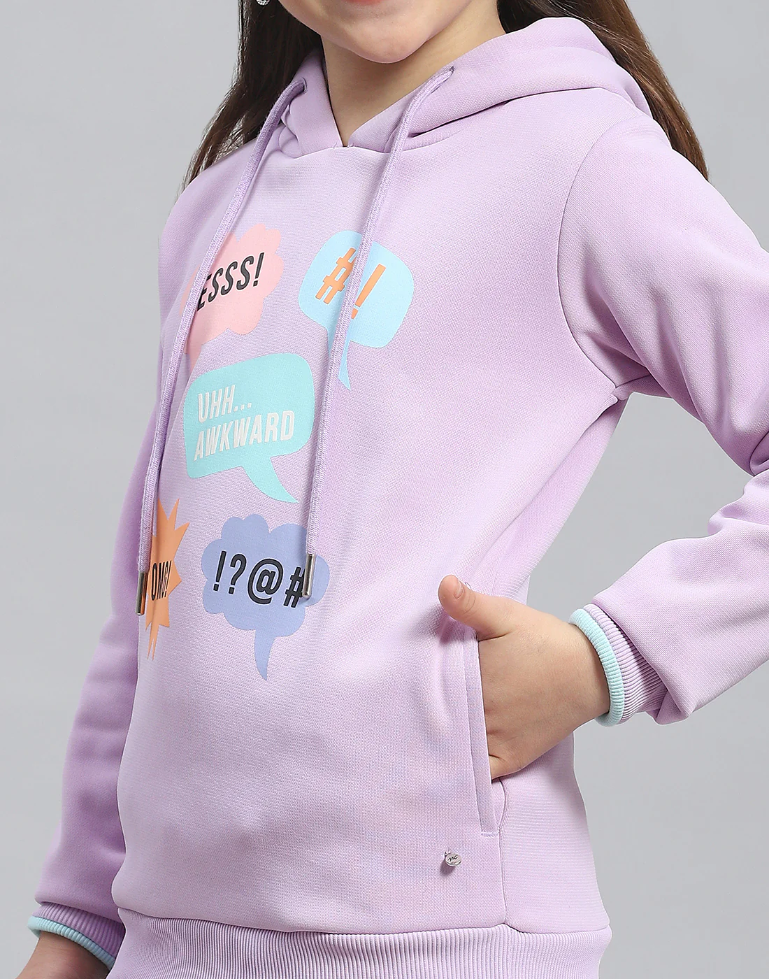 Girls Purple Printed Hooded Full Sleeve Sweatshirt - Image 6