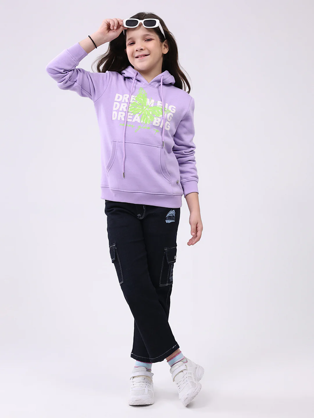 Girls Purple Printed Hooded Full Sleeve Sweatshirt - Image 2