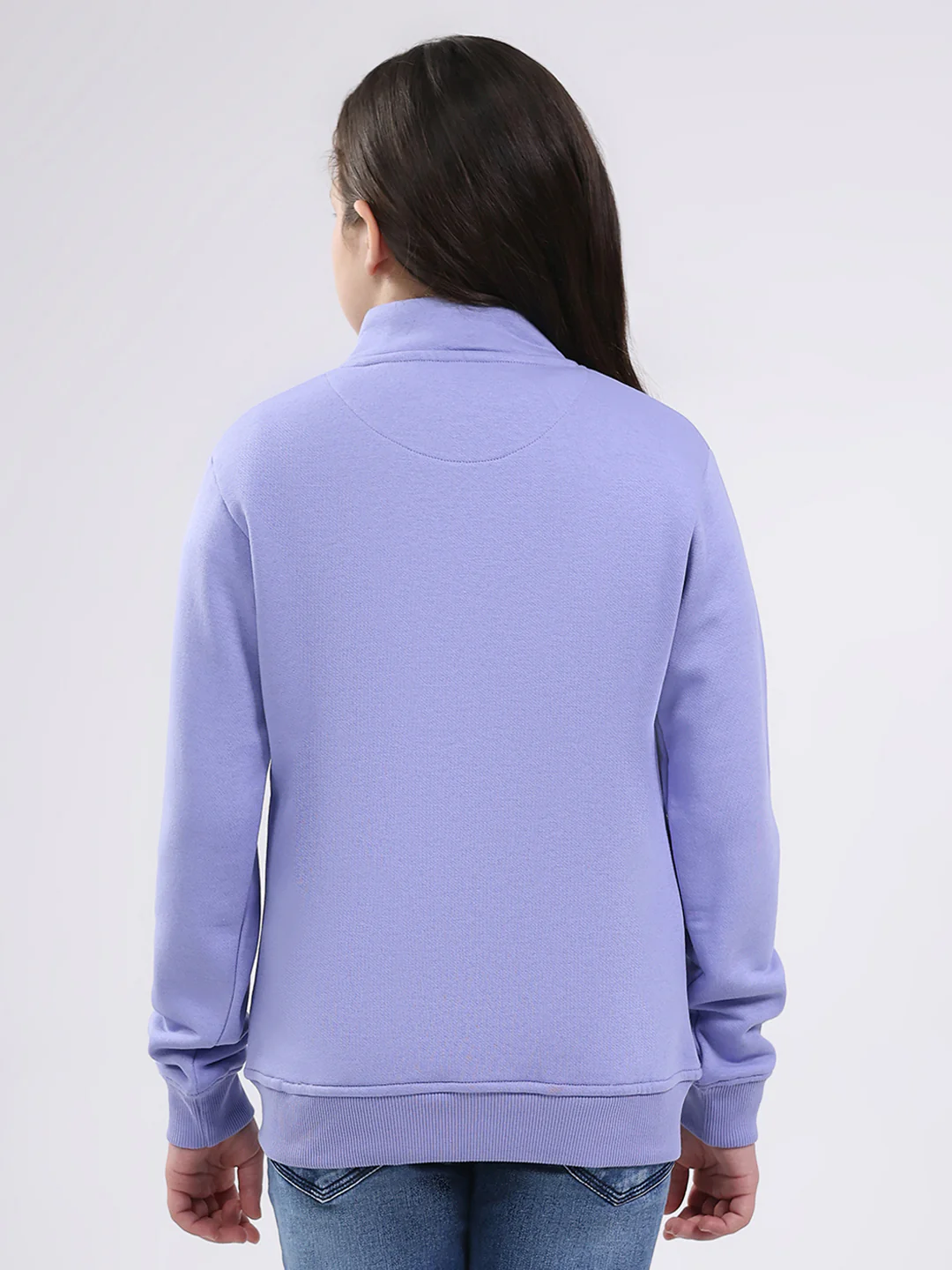 Girls Purple Printed Mock Neck Full Sleeve Sweatshirt - Image 5