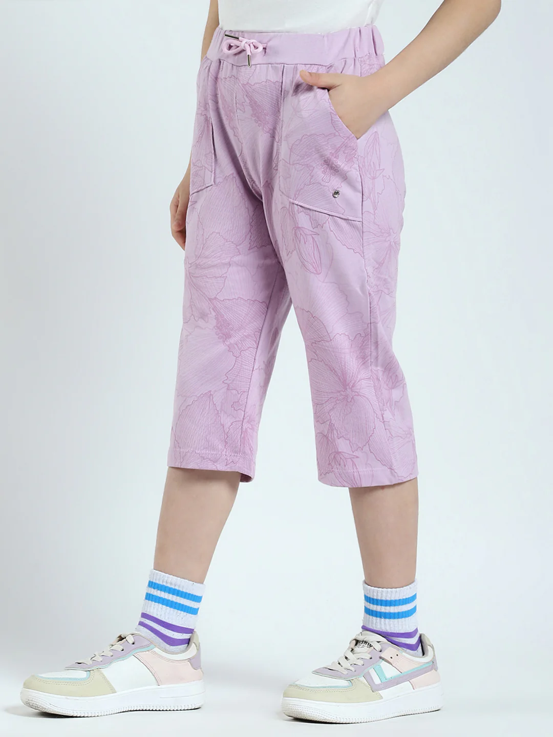 Girls Purple Printed Regular Fit Capri - Image 3