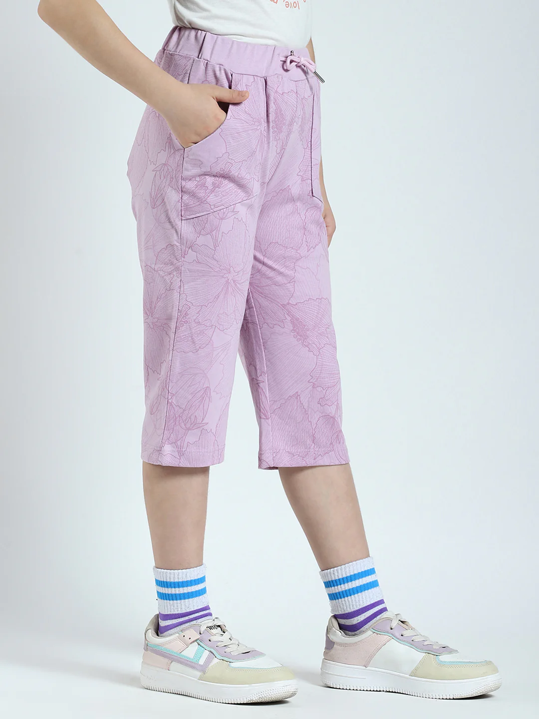 Girls Purple Printed Regular Fit Capri - Image 4