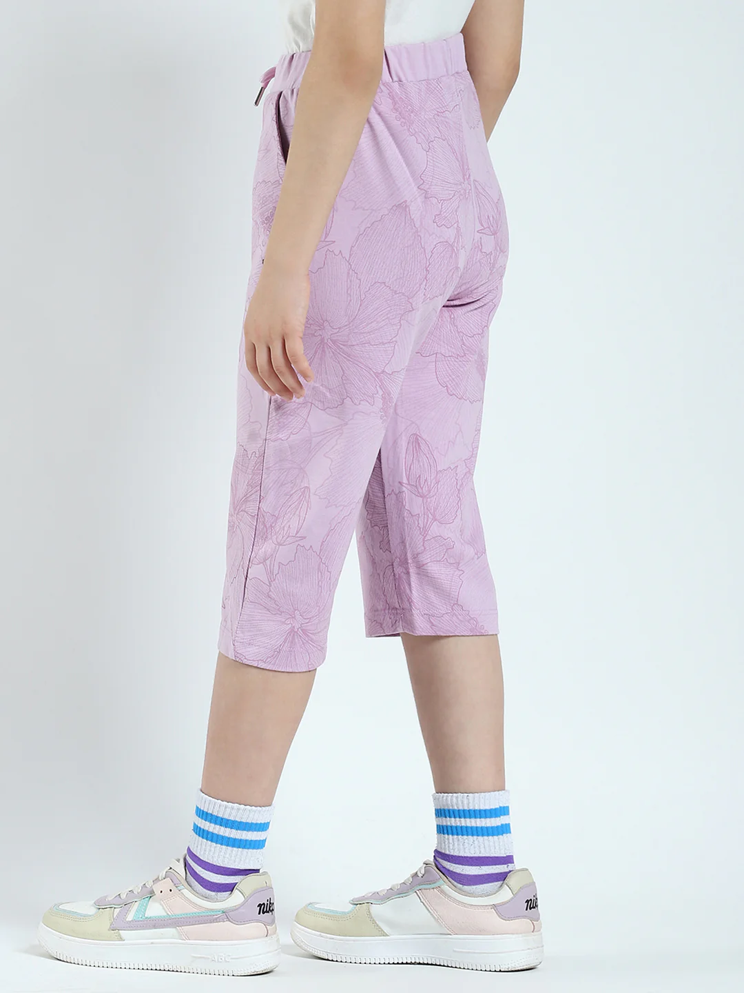 Girls Purple Printed Regular Fit Capri - Image 5