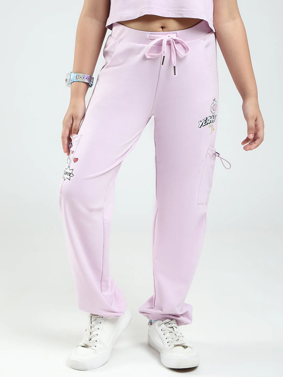 Girls Purple Printed Regular Fit Lower
