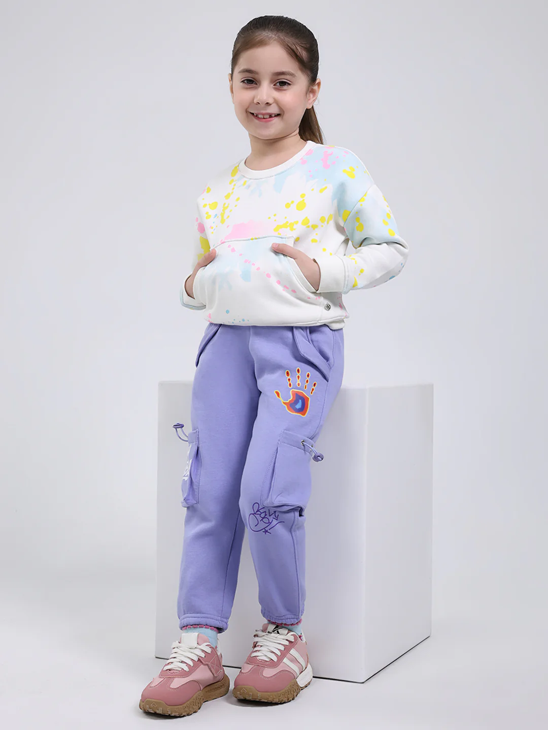 Girls Purple Printed Regular Fit Lower - Image 2