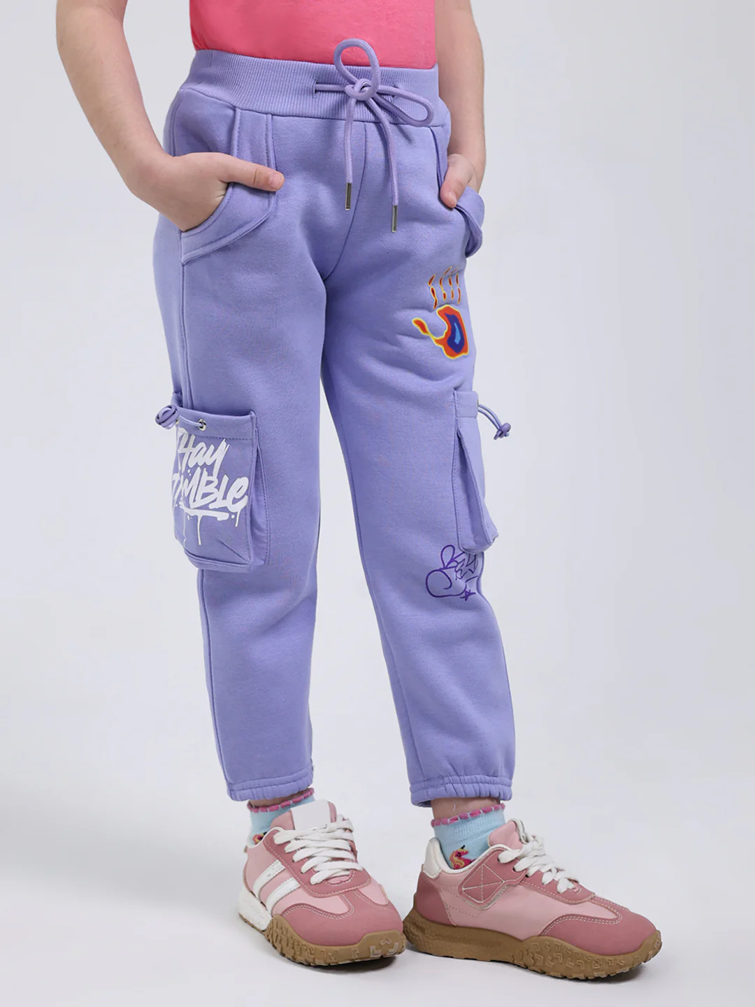 Girls Purple Printed Regular Fit Lower - Image 4