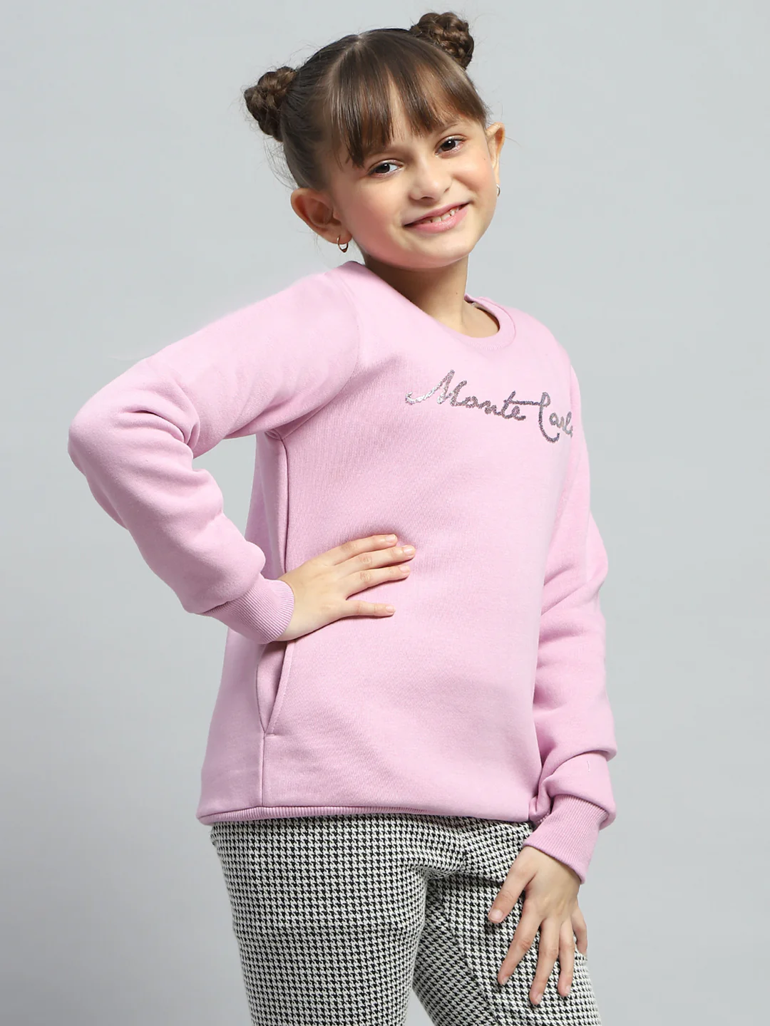 Girls Purple Printed Round Neck Full Sleeve Sweatshirt - Image 4