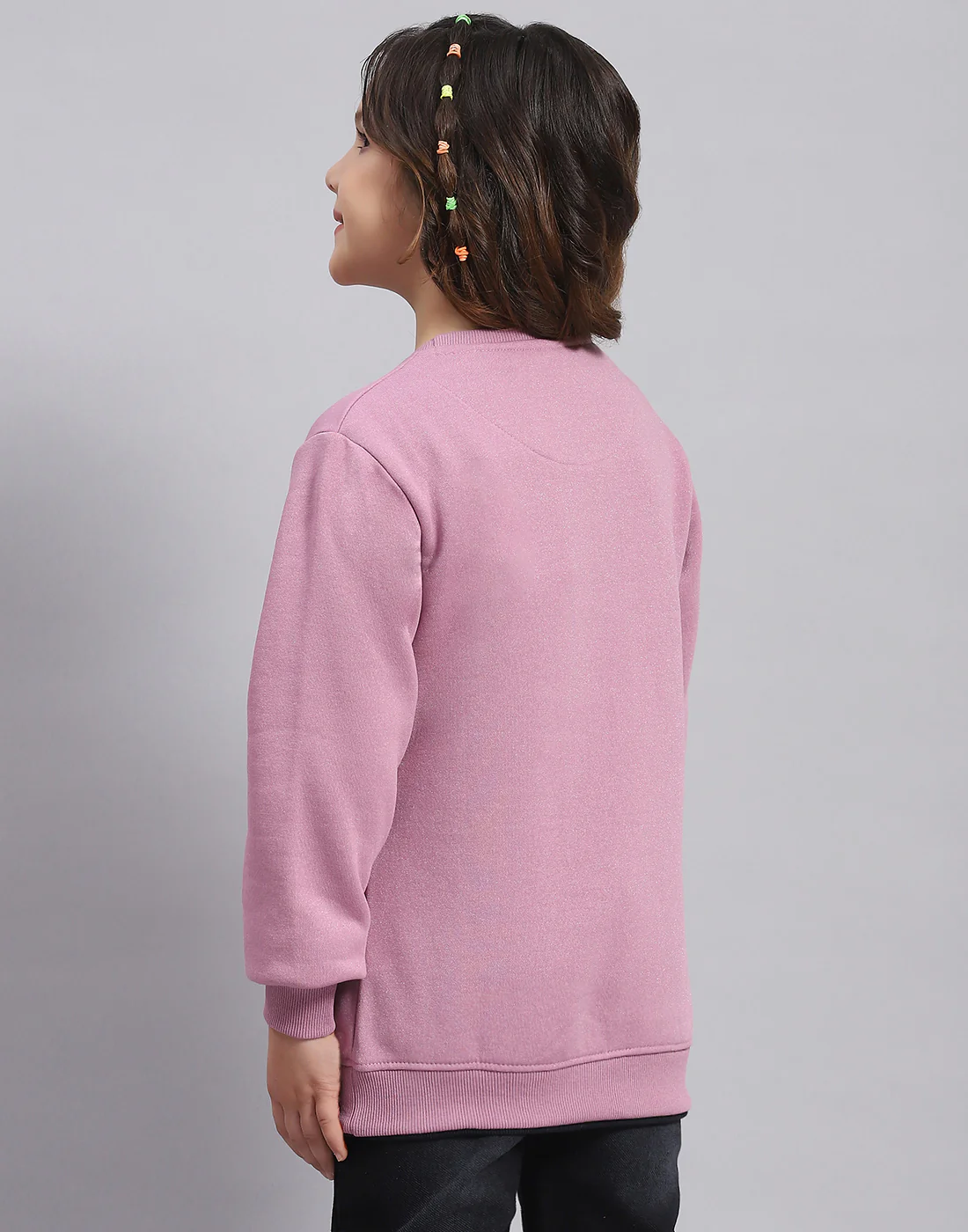 Girls Purple Printed Round Neck Full Sleeve Sweatshirt - Image 6