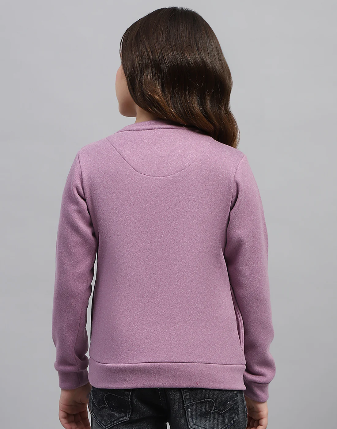 Girls Purple Printed Round Neck Full Sleeve Sweatshirt - Image 5