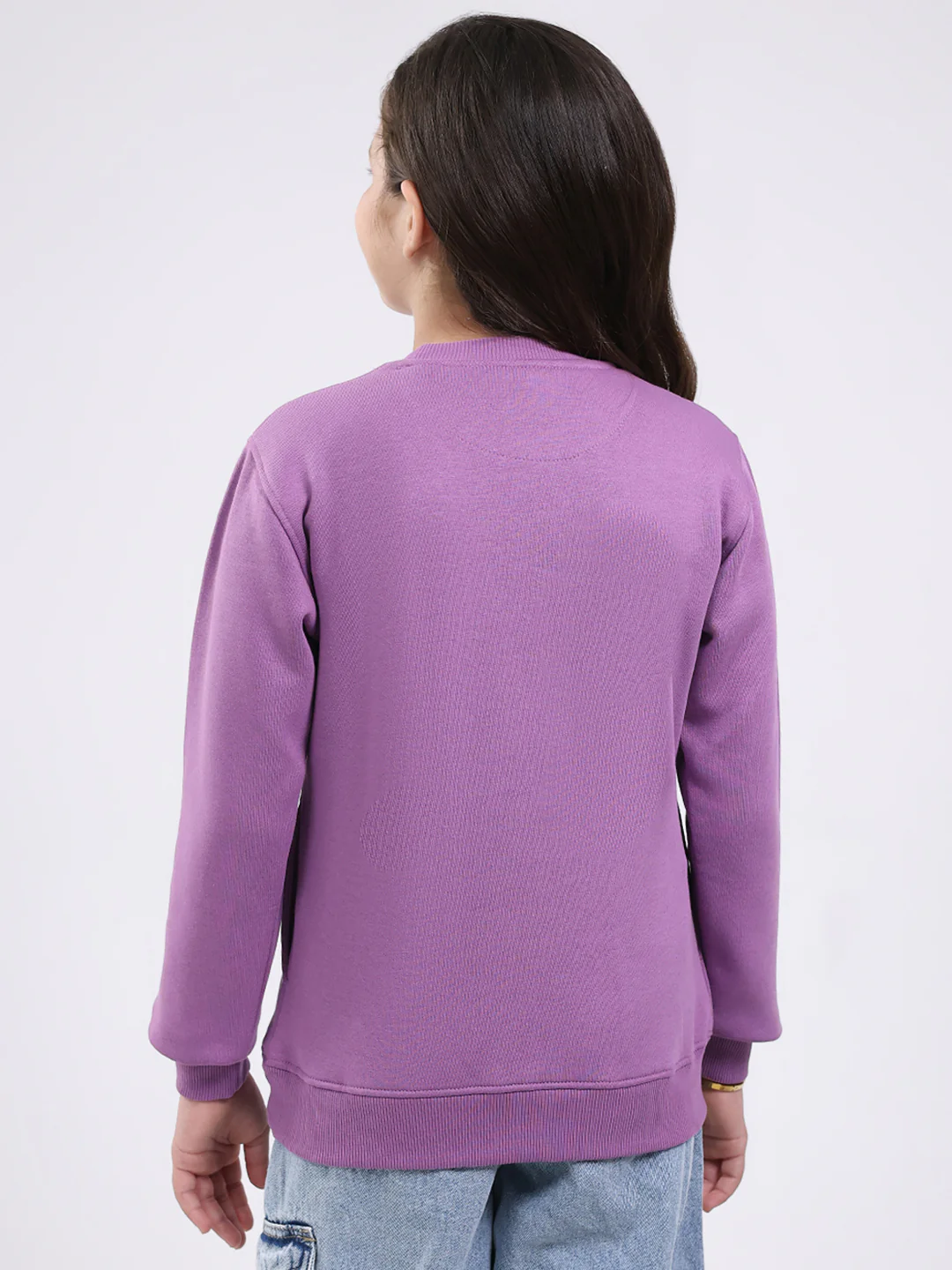 Girls Purple Printed Round Neck Full Sleeve Sweatshirt - Image 5