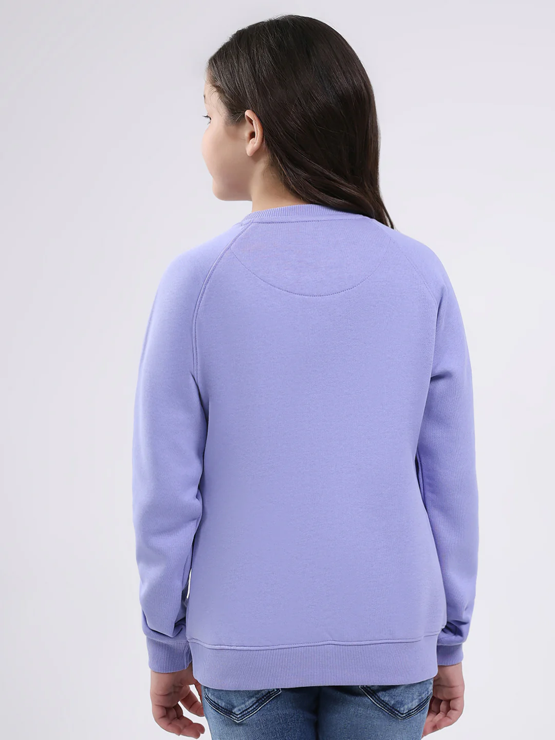 Girls Purple Printed Round Neck Full Sleeve Sweatshirt - Image 5