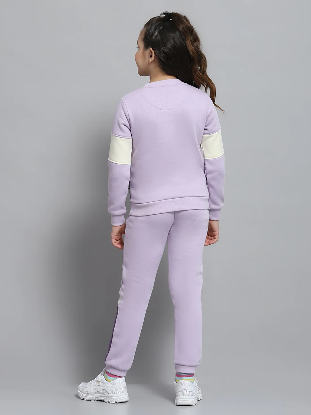 Girls Purple Printed Round Neck Full Sleeve Tracksuit - Image 5
