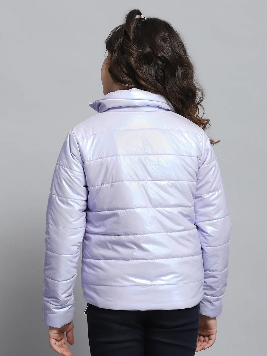 Girls Purple Self Design Collar Full Sleeve Jacket - Image 5